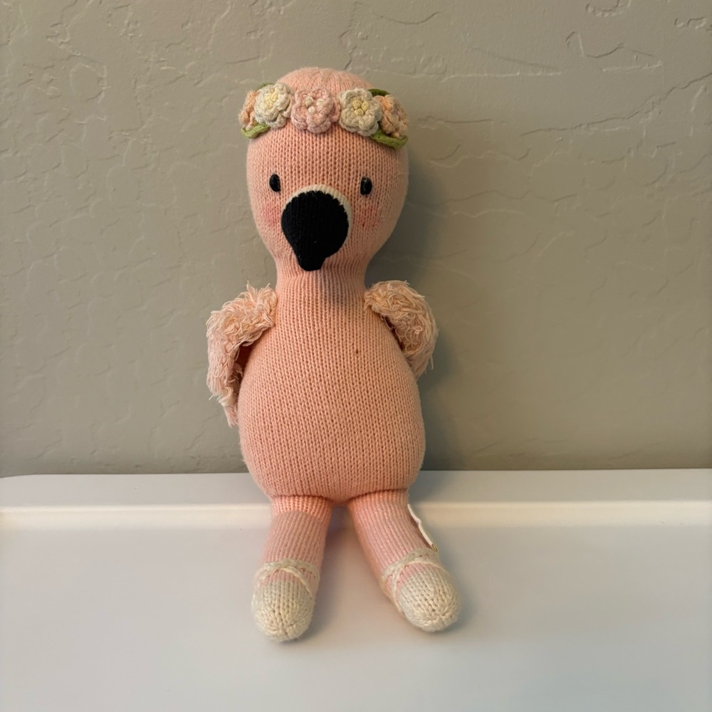 Cuddle + kind Penelope the flamingo 13" little size hand knit stuffed animal